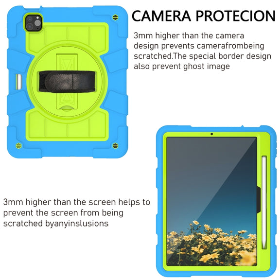For iPad Air 11 2024 Silicone Hybrid PC Shockproof Tablet Case with Shoulder Strap(Bluish-Green)