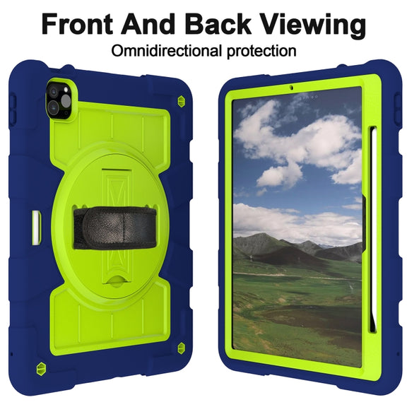For iPad Air 11 2024 Silicone Hybrid PC Shockproof Tablet Case with Shoulder Strap(Tibetan Turquoise)