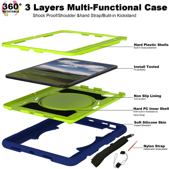 For iPad Air 11 2024 Silicone Hybrid PC Shockproof Tablet Case with Shoulder Strap(Tibetan Turquoise)