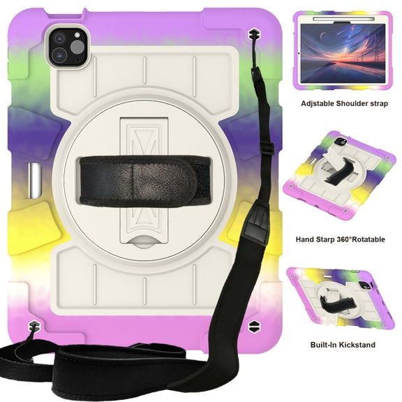 For iPad Air 11 2025 / 2024 Silicone Hybrid PC Shockproof Tablet Case with Shoulder Strap(Colorful Purple)