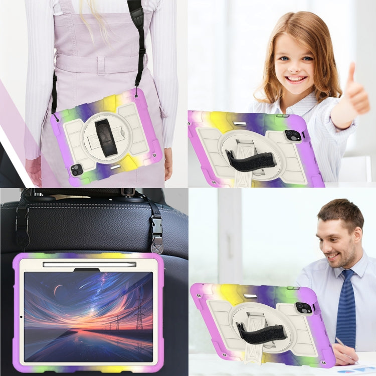 For iPad Air 11 2025 / 2024 Silicone Hybrid PC Shockproof Tablet Case with Shoulder Strap(Colorful Purple)