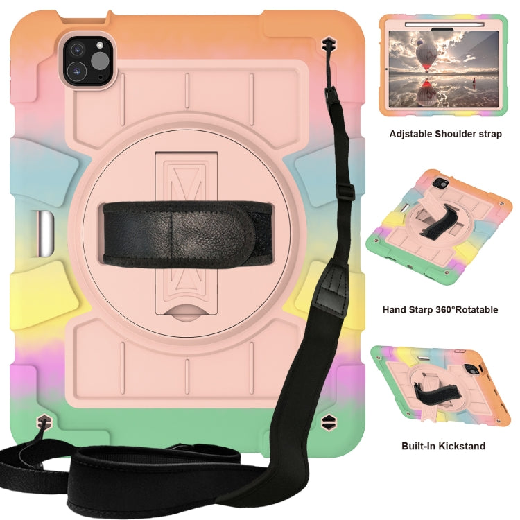 For iPad Air 11 2025 / 2024 Silicone Hybrid PC Shockproof Tablet Case with Shoulder Strap(Colorful Gold)