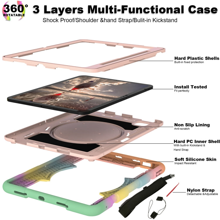 For iPad Air 11 2025 / 2024 Silicone Hybrid PC Shockproof Tablet Case with Shoulder Strap(Colorful Gold)