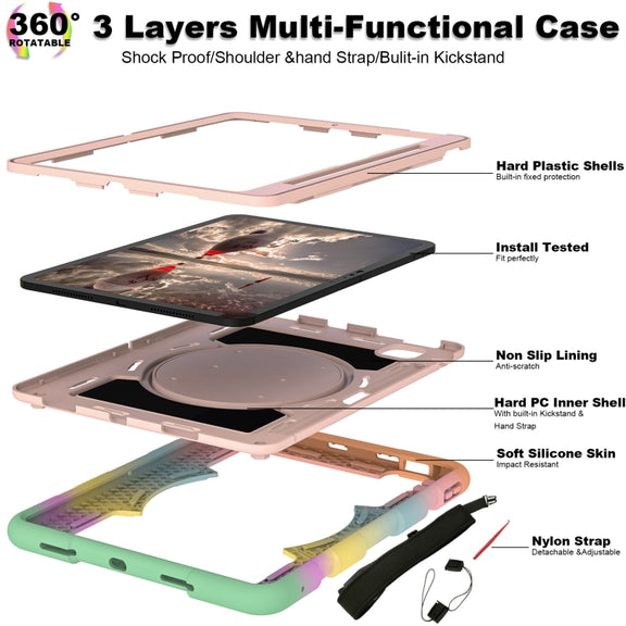 For iPad Air 11 2025 / 2024 Silicone Hybrid PC Shockproof Tablet Case with Shoulder Strap(Colorful Gold)