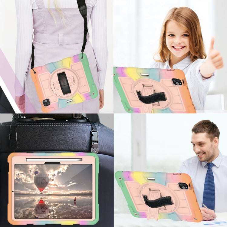 For iPad Air 11 2025 / 2024 Silicone Hybrid PC Shockproof Tablet Case with Shoulder Strap(Colorful Gold)