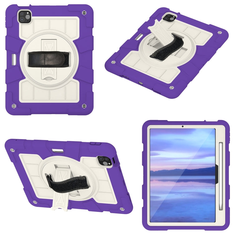 For iPad Pro 11 2024 Silicone Hybrid PC Shockproof Tablet Case with Shoulder Strap(Catharanthus Roseus)