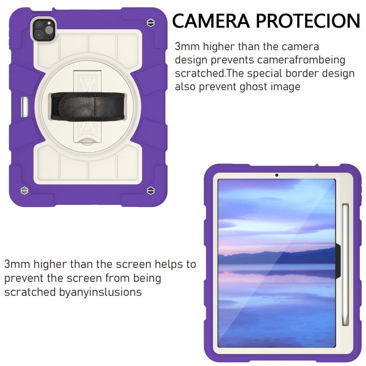 For iPad Pro 11 2024 Silicone Hybrid PC Shockproof Tablet Case with Shoulder Strap(Catharanthus Roseus)