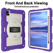 For iPad Pro 11 2024 Silicone Hybrid PC Shockproof Tablet Case with Shoulder Strap(Catharanthus Roseus)