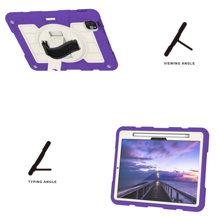 For iPad Pro 11 2024 Silicone Hybrid PC Shockproof Tablet Case with Shoulder Strap(Catharanthus Roseus)