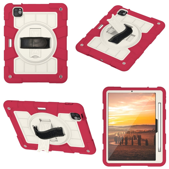 For iPad Pro 11 2024 Silicone Hybrid PC Shockproof Tablet Case with Shoulder Strap(Feifan Magenta)
