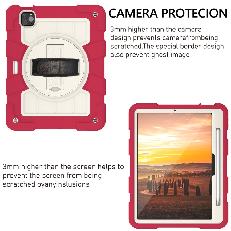 For iPad Pro 11 2024 Silicone Hybrid PC Shockproof Tablet Case with Shoulder Strap(Feifan Magenta)
