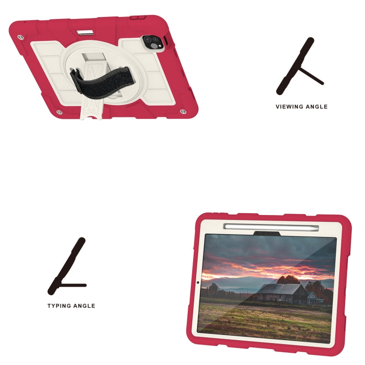 For iPad Pro 11 2024 Silicone Hybrid PC Shockproof Tablet Case with Shoulder Strap(Feifan Magenta)
