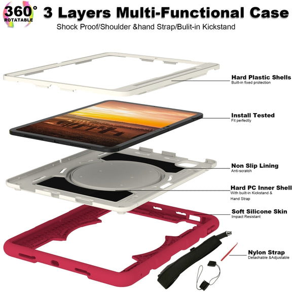 For iPad Pro 11 2024 Silicone Hybrid PC Shockproof Tablet Case with Shoulder Strap(Feifan Magenta)
