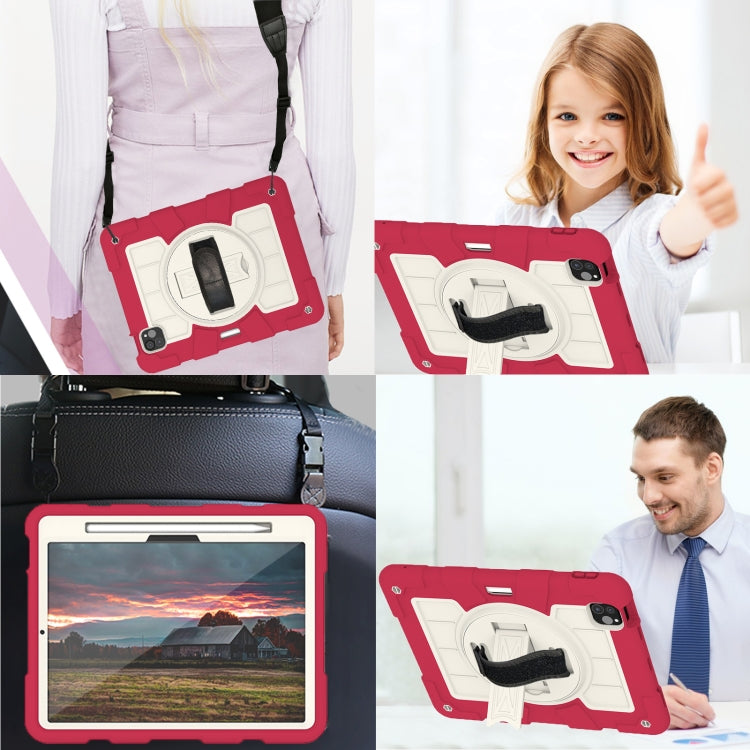 For iPad Pro 11 2024 Silicone Hybrid PC Shockproof Tablet Case with Shoulder Strap(Feifan Magenta)