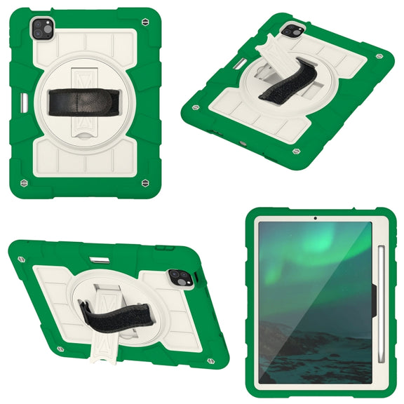 For iPad Pro 11 2024 Silicone Hybrid PC Shockproof Tablet Case with Shoulder Strap(Classic Green)