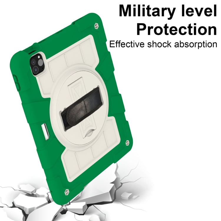 For iPad Pro 11 2024 Silicone Hybrid PC Shockproof Tablet Case with Shoulder Strap(Classic Green)