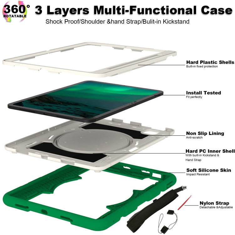 For iPad Pro 11 2024 Silicone Hybrid PC Shockproof Tablet Case with Shoulder Strap(Classic Green)