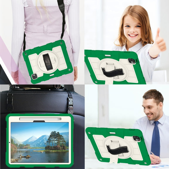 For iPad Pro 11 2024 Silicone Hybrid PC Shockproof Tablet Case with Shoulder Strap(Classic Green)
