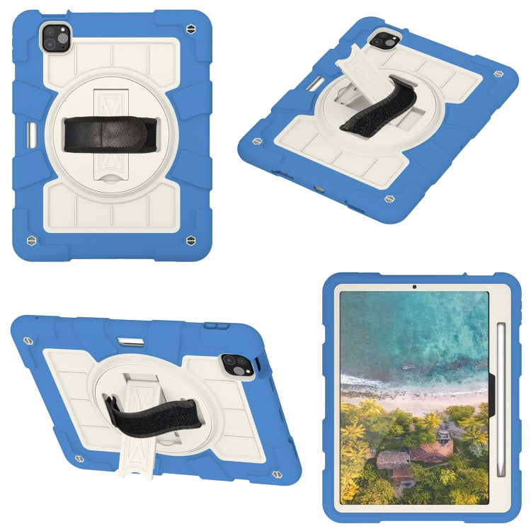 For iPad Pro 11 2024 Silicone Hybrid PC Shockproof Tablet Case with Shoulder Strap(Azure Blue)