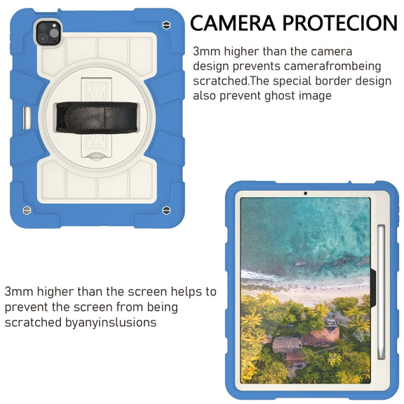 For iPad Pro 11 2024 Silicone Hybrid PC Shockproof Tablet Case with Shoulder Strap(Azure Blue)