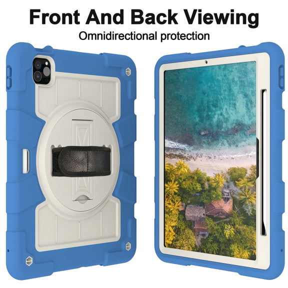 For iPad Pro 11 2024 Silicone Hybrid PC Shockproof Tablet Case with Shoulder Strap(Azure Blue)