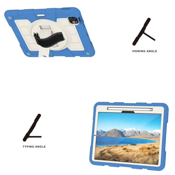 For iPad Pro 11 2024 Silicone Hybrid PC Shockproof Tablet Case with Shoulder Strap(Azure Blue)