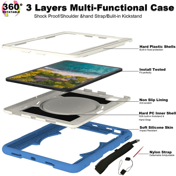 For iPad Pro 11 2024 Silicone Hybrid PC Shockproof Tablet Case with Shoulder Strap(Azure Blue)