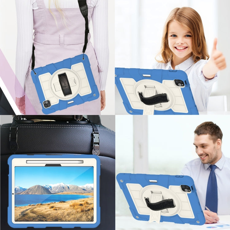 For iPad Pro 11 2024 Silicone Hybrid PC Shockproof Tablet Case with Shoulder Strap(Azure Blue)