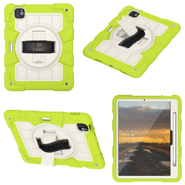 For iPad Pro 11 2024 Silicone Hybrid PC Shockproof Tablet Case with Shoulder Strap(Love Birds Green)