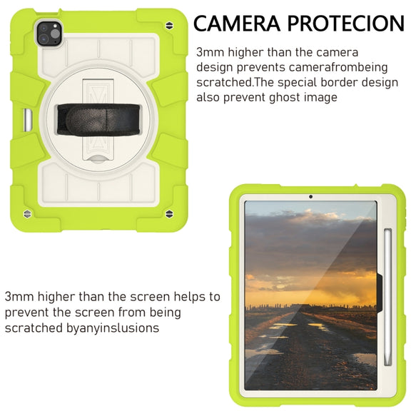 For iPad Pro 11 2024 Silicone Hybrid PC Shockproof Tablet Case with Shoulder Strap(Love Birds Green)