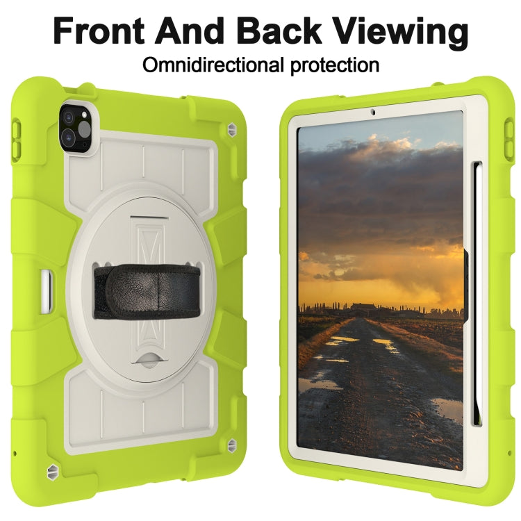 For iPad Pro 11 2024 Silicone Hybrid PC Shockproof Tablet Case with Shoulder Strap(Love Birds Green)