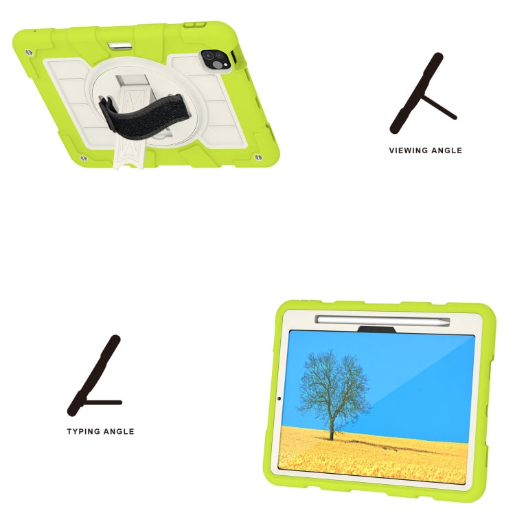 For iPad Pro 11 2024 Silicone Hybrid PC Shockproof Tablet Case with Shoulder Strap(Love Birds Green)