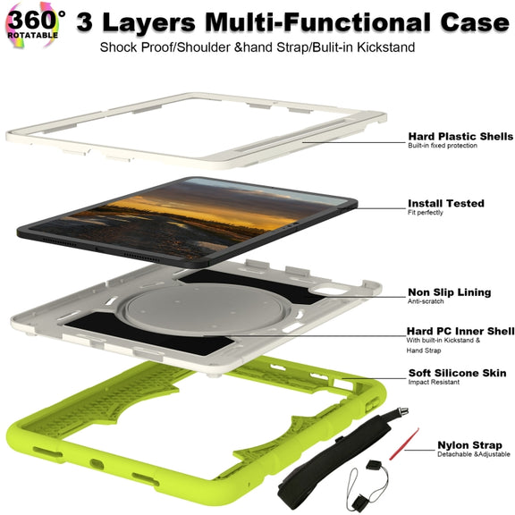 For iPad Pro 11 2024 Silicone Hybrid PC Shockproof Tablet Case with Shoulder Strap(Love Birds Green)