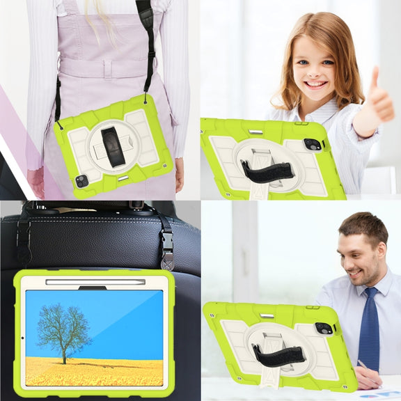For iPad Pro 11 2024 Silicone Hybrid PC Shockproof Tablet Case with Shoulder Strap(Love Birds Green)
