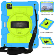 For iPad Pro 11 2024 Silicone Hybrid PC Shockproof Tablet Case with Shoulder Strap(Bluish-Green)