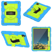 For iPad Pro 11 2024 Silicone Hybrid PC Shockproof Tablet Case with Shoulder Strap(Bluish-Green)