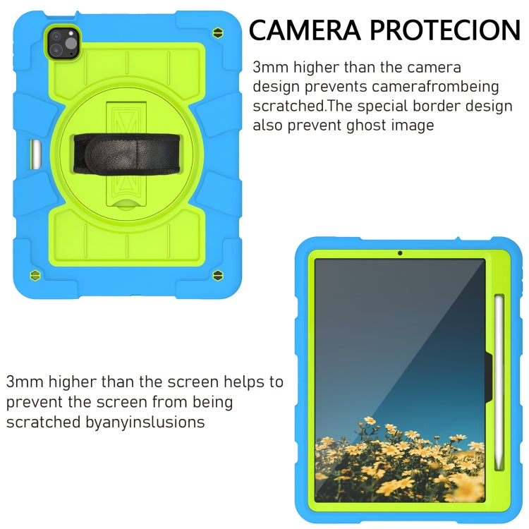 For iPad Pro 11 2024 Silicone Hybrid PC Shockproof Tablet Case with Shoulder Strap(Bluish-Green)