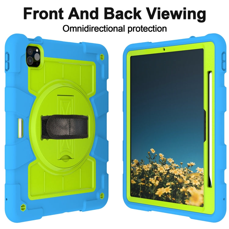 For iPad Pro 11 2024 Silicone Hybrid PC Shockproof Tablet Case with Shoulder Strap(Bluish-Green)