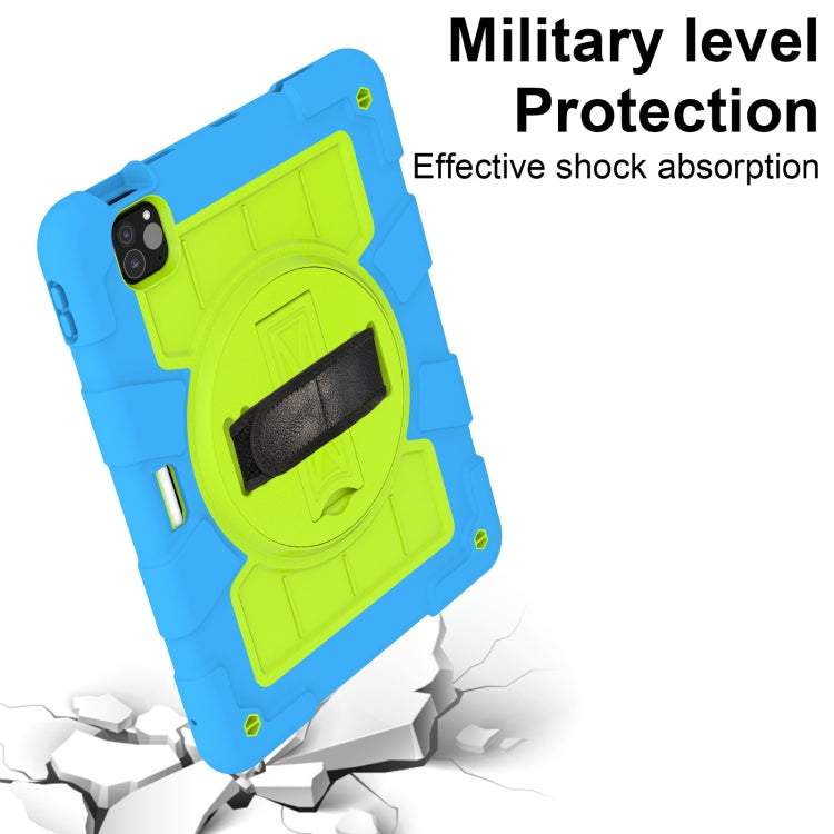 For iPad Pro 11 2024 Silicone Hybrid PC Shockproof Tablet Case with Shoulder Strap(Bluish-Green)