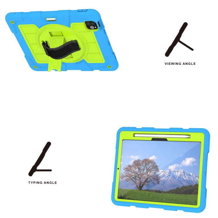 For iPad Pro 11 2024 Silicone Hybrid PC Shockproof Tablet Case with Shoulder Strap(Bluish-Green)