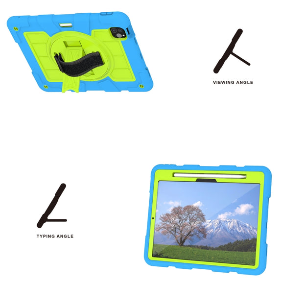 For iPad Pro 11 2024 Silicone Hybrid PC Shockproof Tablet Case with Shoulder Strap(Bluish-Green)