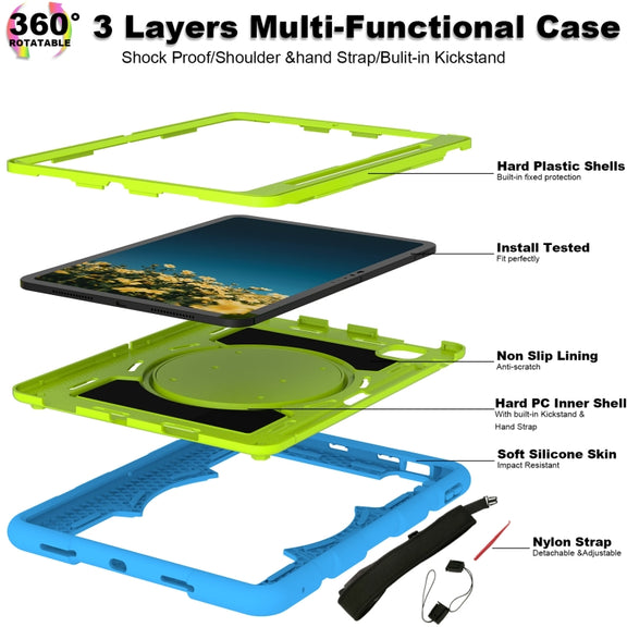 For iPad Pro 11 2024 Silicone Hybrid PC Shockproof Tablet Case with Shoulder Strap(Bluish-Green)