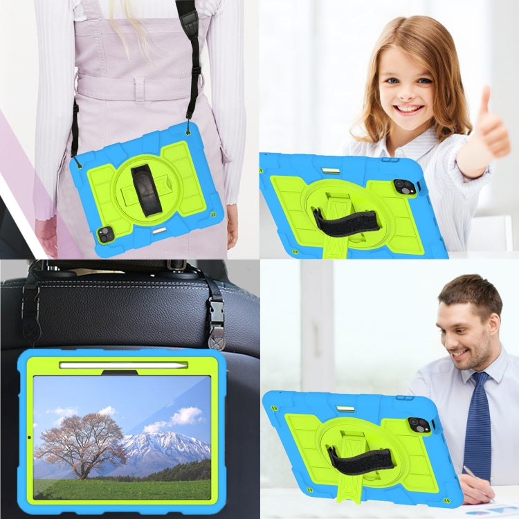 For iPad Pro 11 2024 Silicone Hybrid PC Shockproof Tablet Case with Shoulder Strap(Bluish-Green)