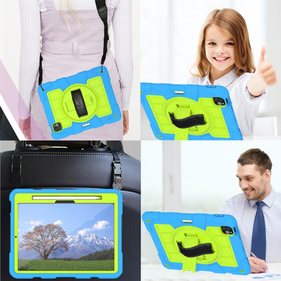 For iPad Pro 11 2024 Silicone Hybrid PC Shockproof Tablet Case with Shoulder Strap(Bluish-Green)