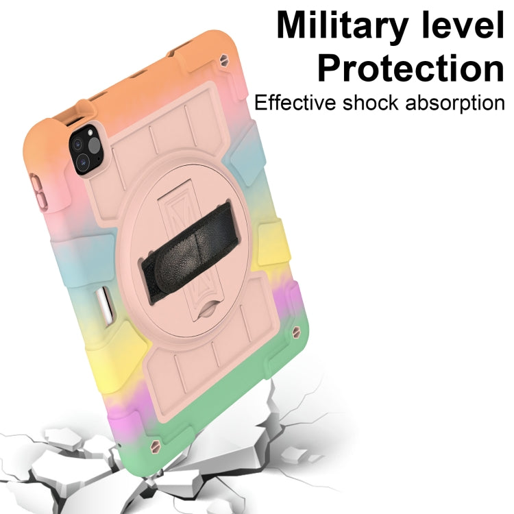 For iPad Pro 11 2024 Silicone Hybrid PC Shockproof Tablet Case with Shoulder Strap(Colorful Gold)