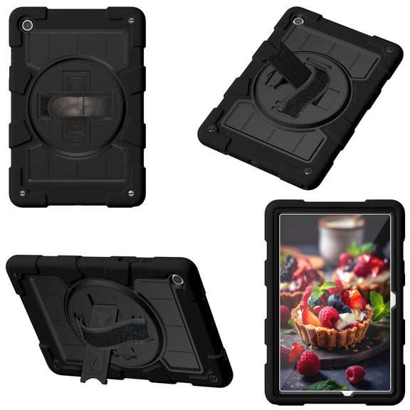 For Samsung Galaxy Tab A9+ Silicone Hybrid PC Shockproof Tablet Case with Shoulder Strap(Black)