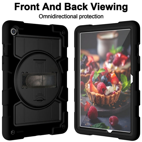 For Samsung Galaxy Tab A9+ Silicone Hybrid PC Shockproof Tablet Case with Shoulder Strap(Black)