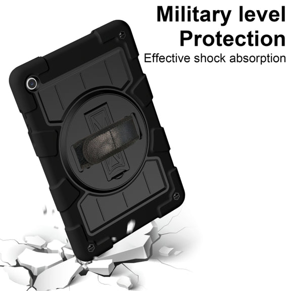 For Samsung Galaxy Tab A9+ Silicone Hybrid PC Shockproof Tablet Case with Shoulder Strap(Black)