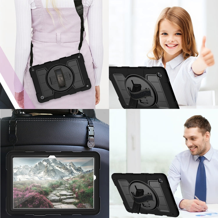 For Samsung Galaxy Tab A9+ Silicone Hybrid PC Shockproof Tablet Case with Shoulder Strap(Black)