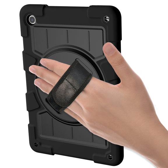 For Samsung Galaxy Tab A9+ Silicone Hybrid PC Shockproof Tablet Case with Shoulder Strap(Black)